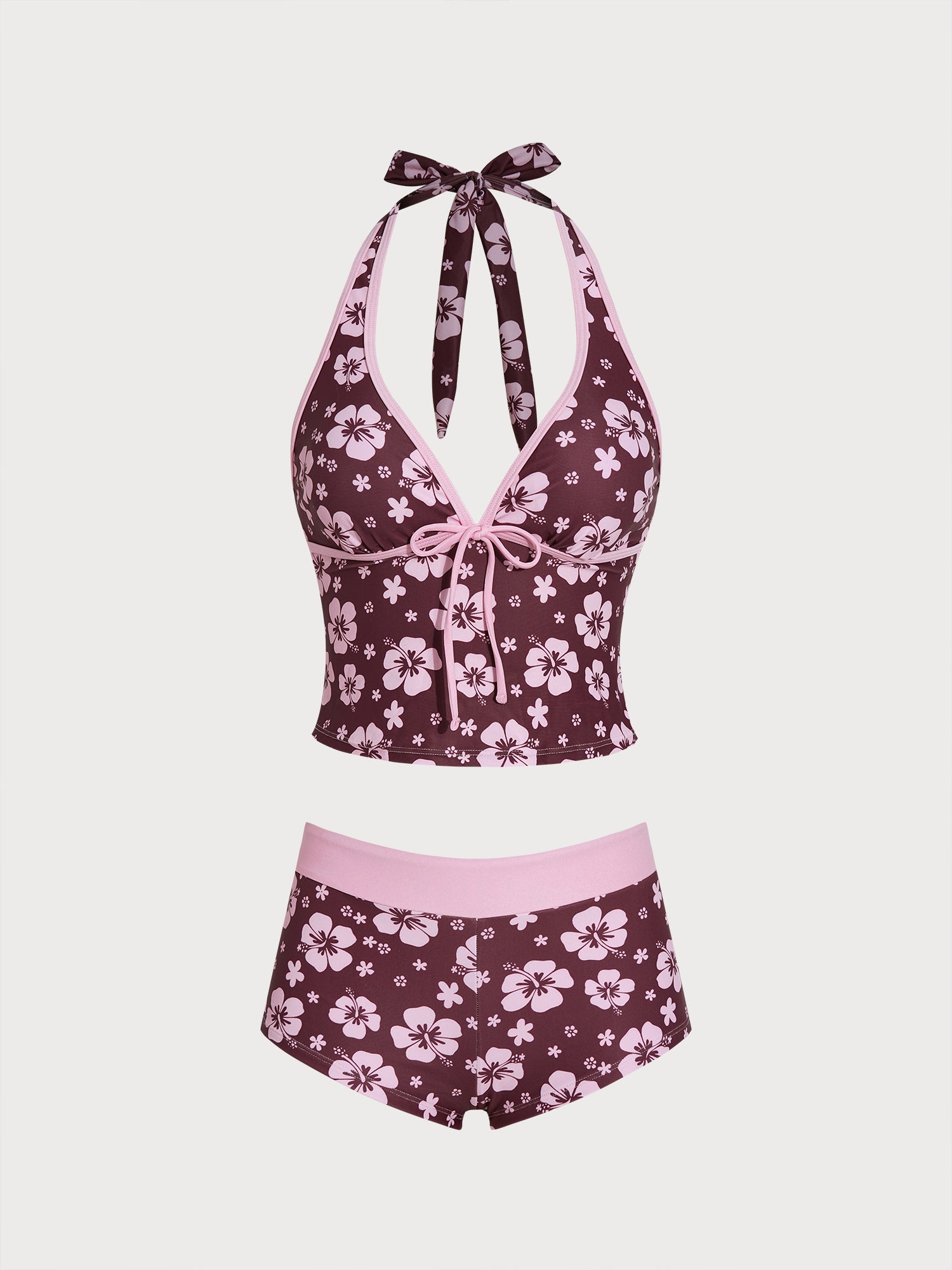 Women's Knitted Polyester Tankini Set Coffee - SAMIOLSWIM