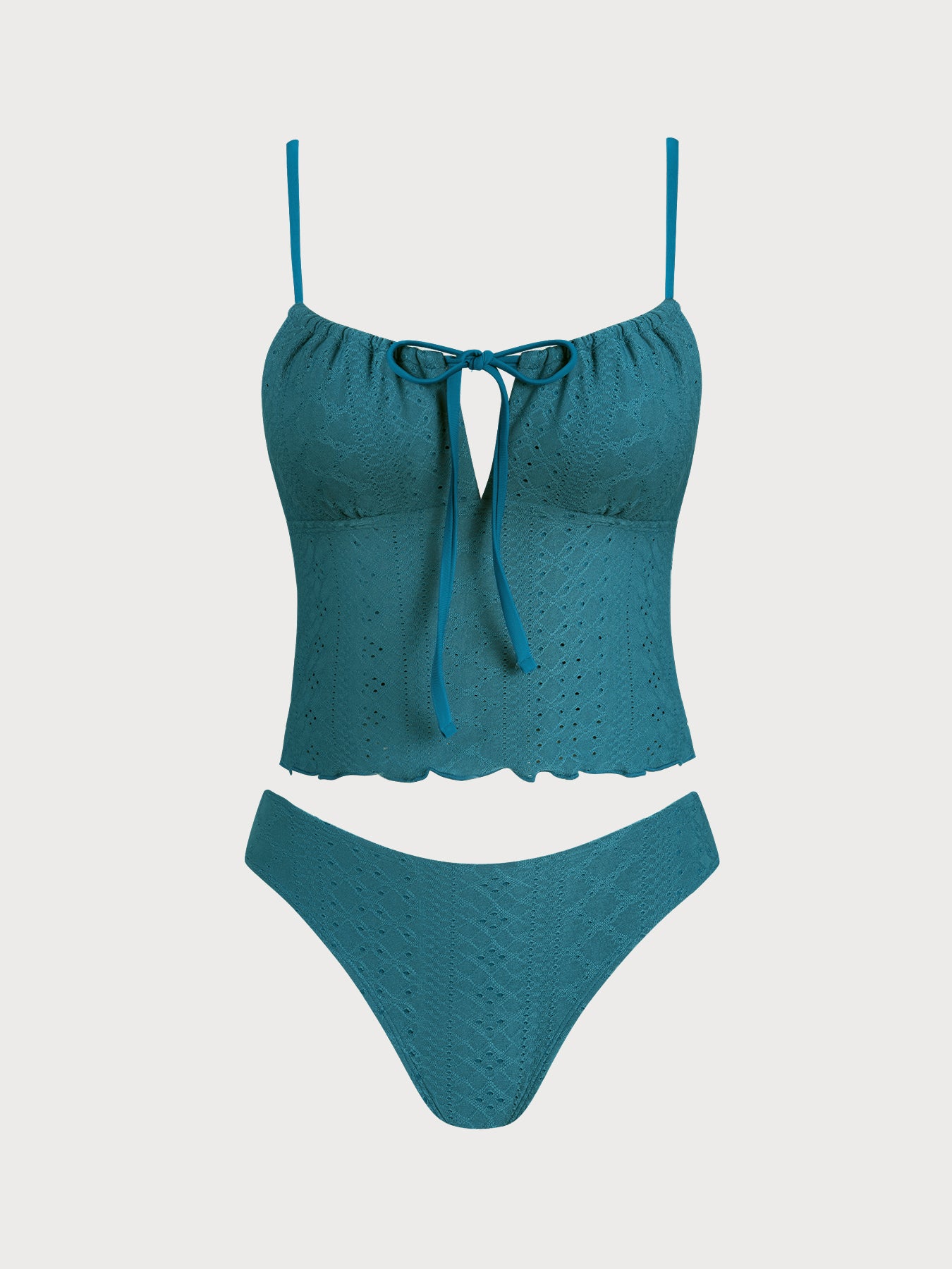 Women's Knitted Polyester Tankini Set Green Tankinis - SAMIOLSWIM