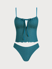 Women's Knitted Polyester Tankini Set Green Tankinis - SAMIOLSWIM