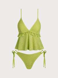 Women's Knitted Polyester Tankini Set Green Tankinis - SAMIOLSWIM