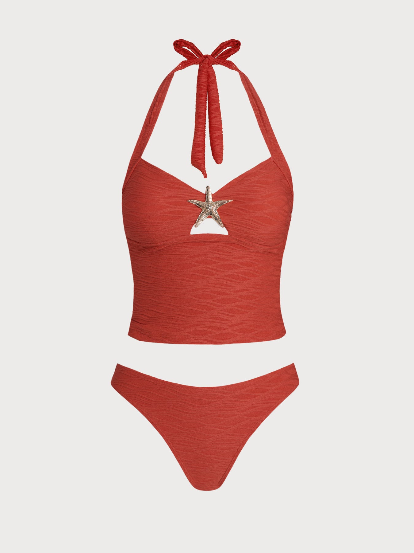 Women's Knitted Polyester Tankini Set Red Tankinis - SAMIOLSWIM