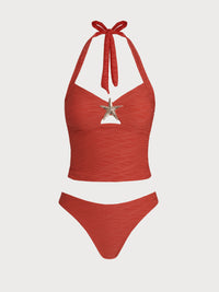 Women's Knitted Polyester Tankini Set Red Tankinis - SAMIOLSWIM