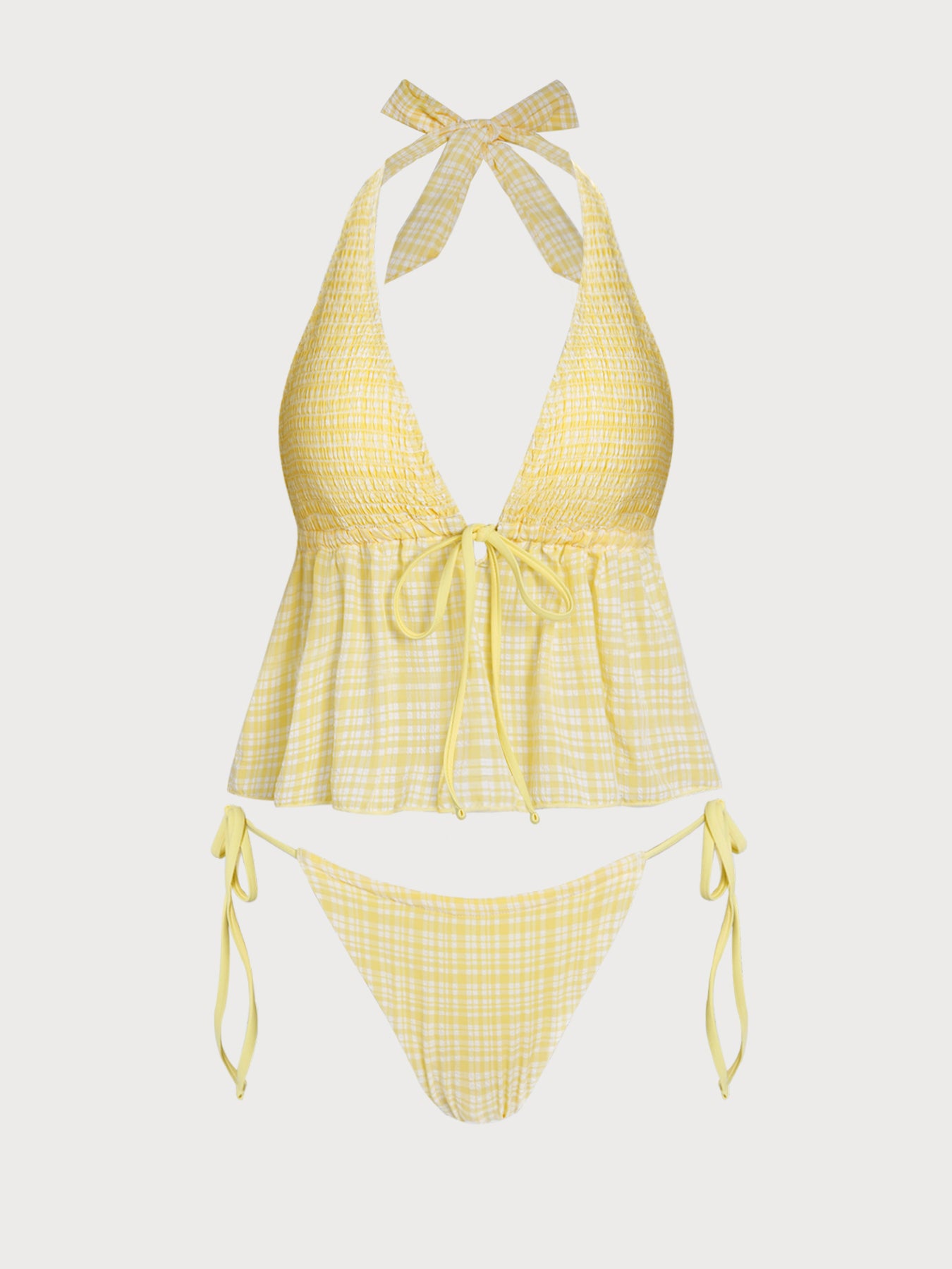 Samiol スイムウェア　水着　タンキニ　イエロー チェック柄 Women's Yellow Plaid Print Bikini Set & Reviews - Yellow - Bikinis