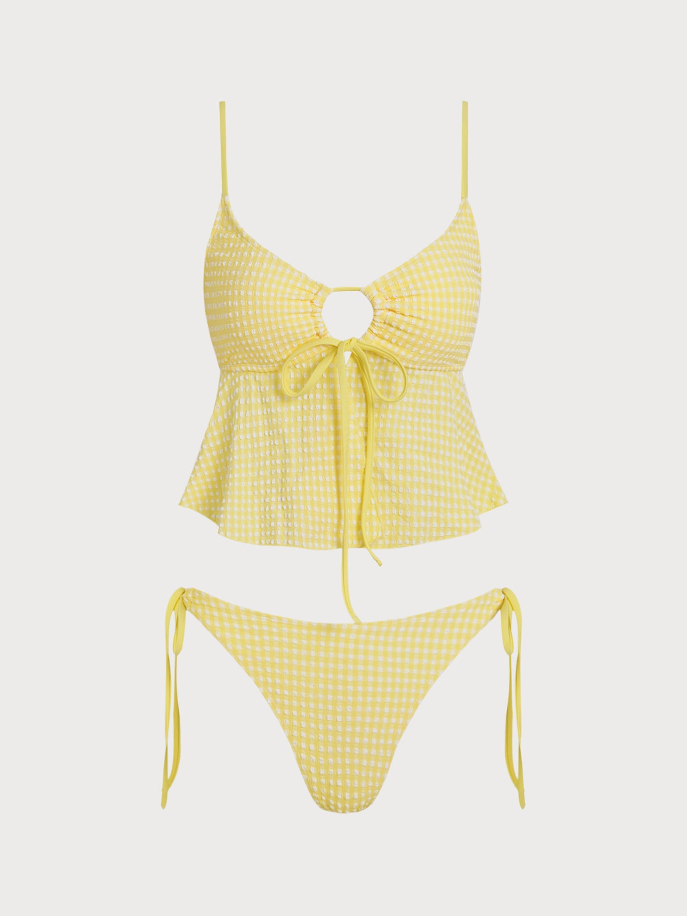 Women's Knitted Polyester Tankini Set Yellow Tankinis - SAMIOLSWIM