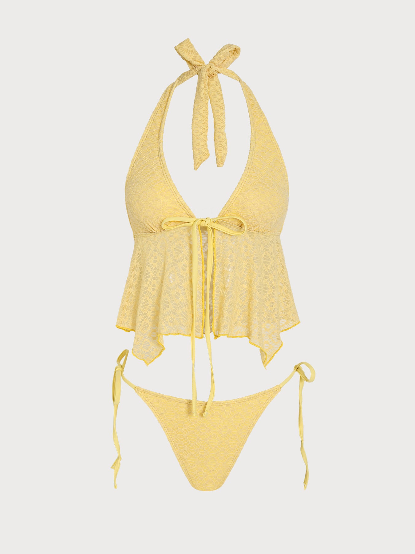 Women's Knitted Polyester Tankini Set Yellow - SAMIOLSWIM