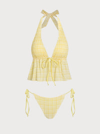 Women's Knitted Polyester Tankini Set Yellow Tankinis - SAMIOLSWIM