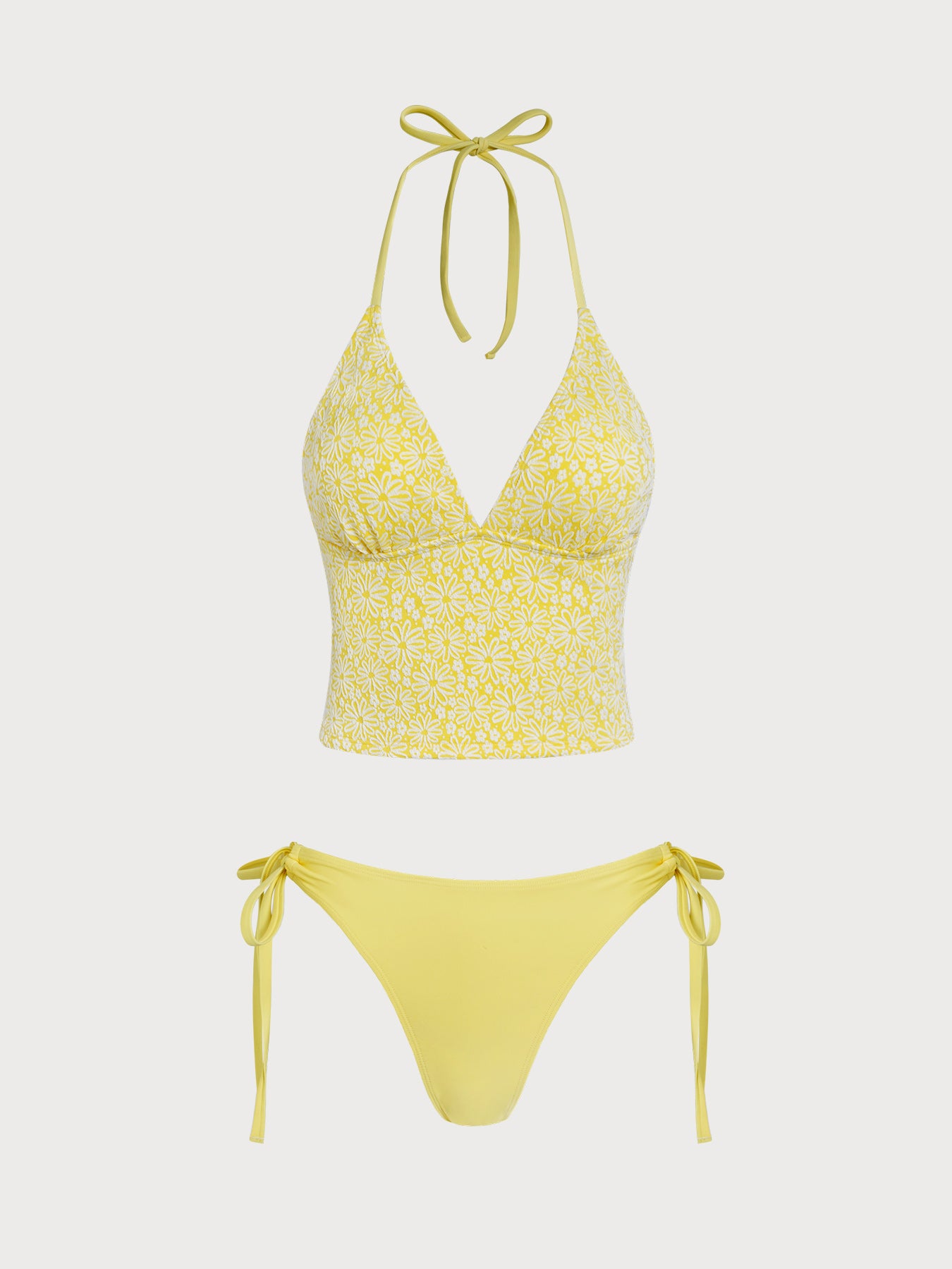 Women's Knitted Polyester Tankini Set Yellow Tankinis - SAMIOLSWIM