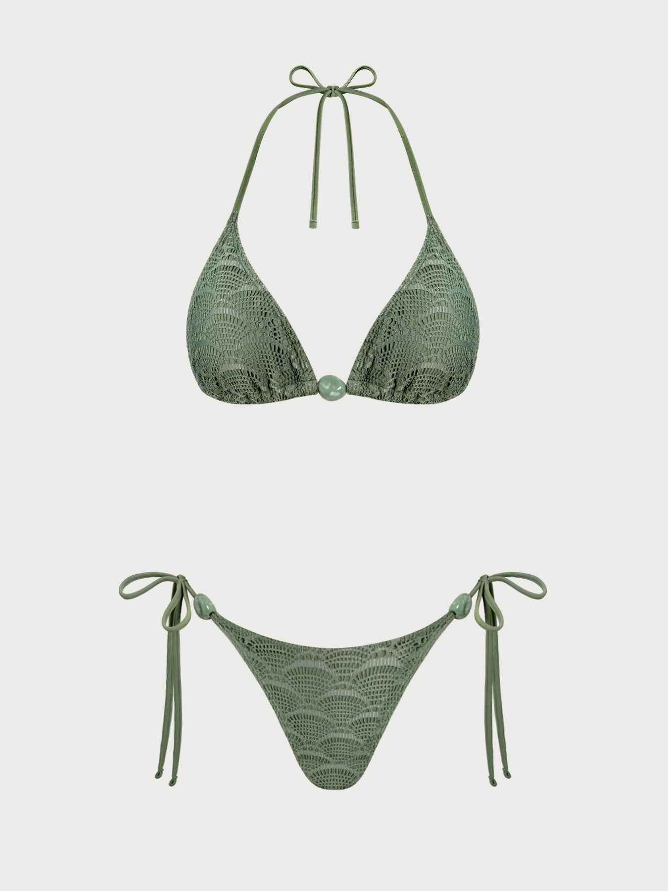 Women's Knitted Polyester Trim Bikini Set Green Bikinis - SAMIOLSWIM