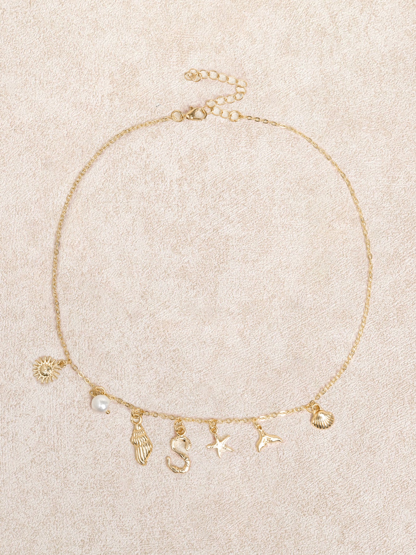 Women's Metal Letter Starfish Shell Necklace Gold Necklaces - SAMIOLSWIM