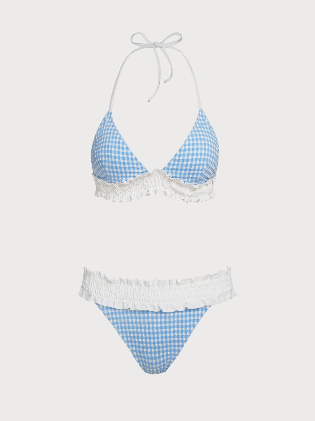 Women's Nylon Blended Contrast Color Cute Bikini Set Blue Bikinis - SAMIOLSWIM