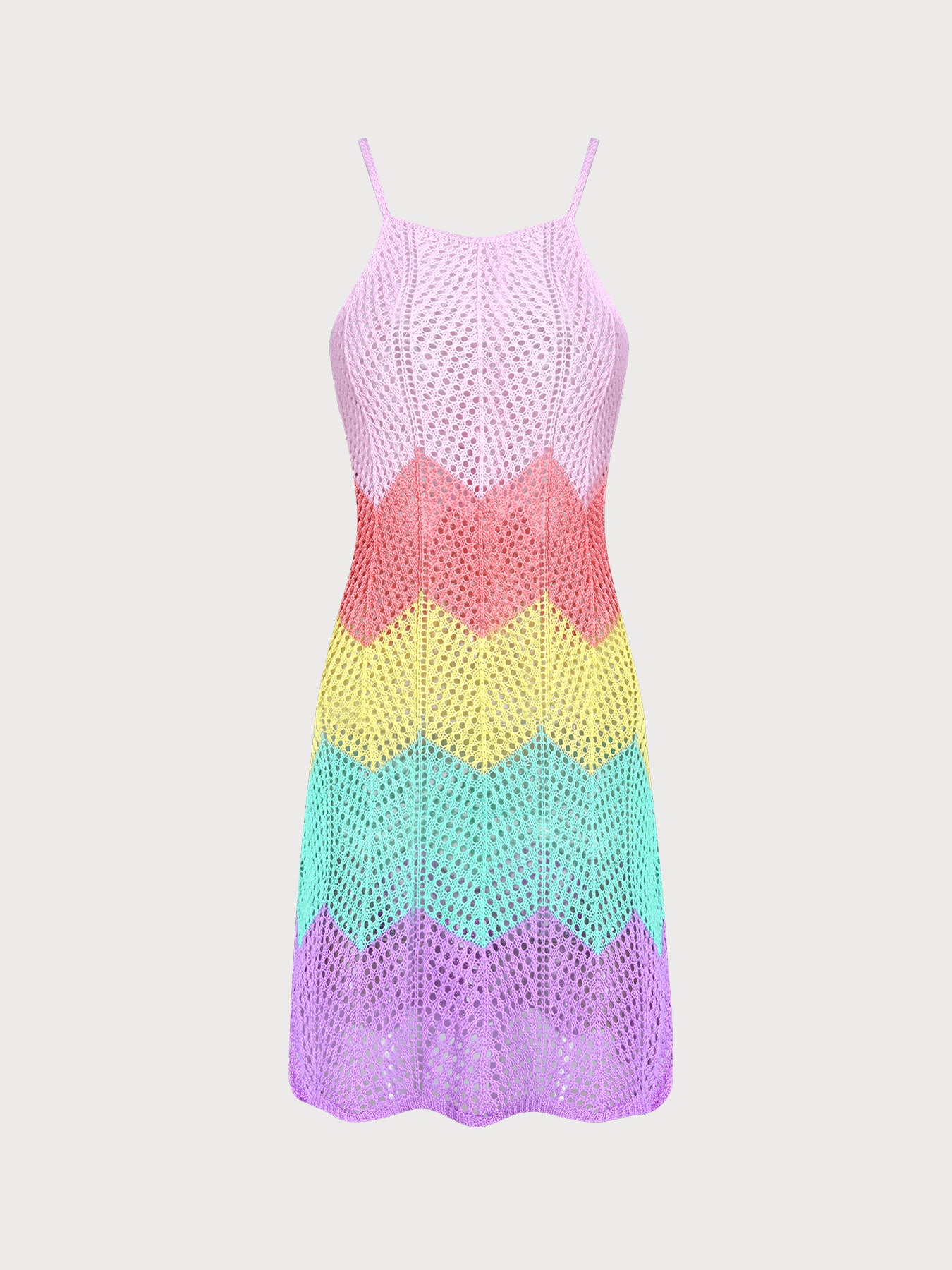 Women's Polyester Color Block Hollow-Out Cover-Up Rainbow Stripes Cover-ups - SAMIOLSWIM