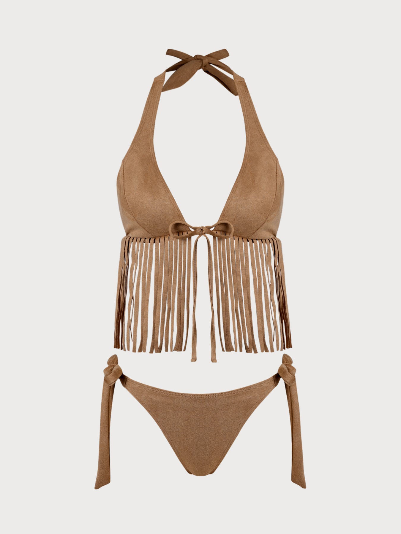 Women's polyester knit tassel tankini suit Brown Tankinis - SAMIOLSWIM