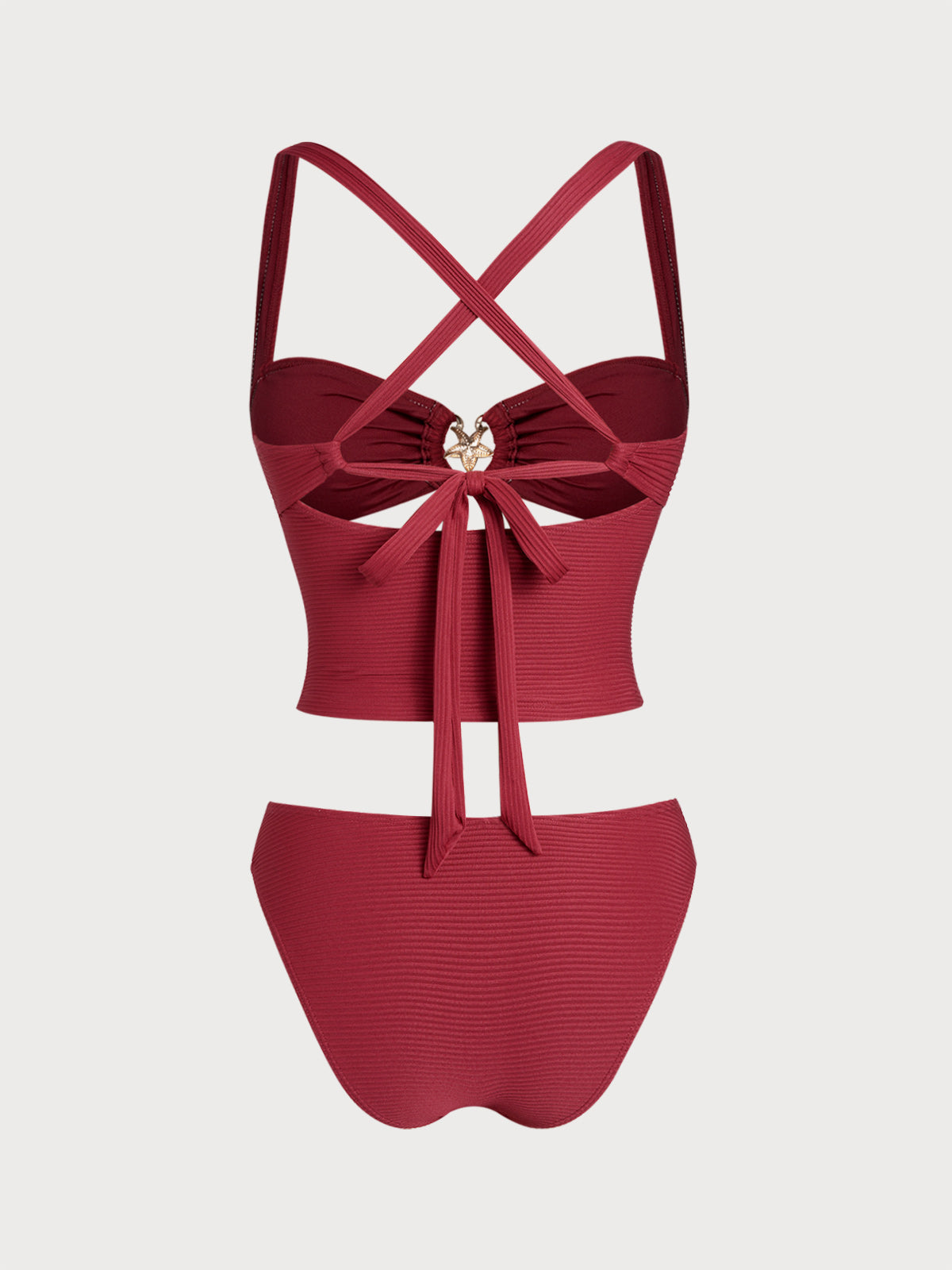 Women's Polyester Knitted Decorative Metallic Thread Tankini Set Tankinis - SAMIOLSWIM