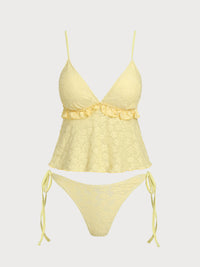 Women's Polyester Knitted Jacquard Ruffle Bikini Set Yellow Bikinis - SAMIOLSWIM