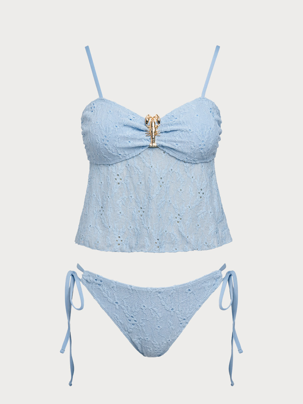Women's Polyester Woven Lobster Decorated Hollow Cabinet Kinis Set Blue Tankinis - SAMIOLSWIM