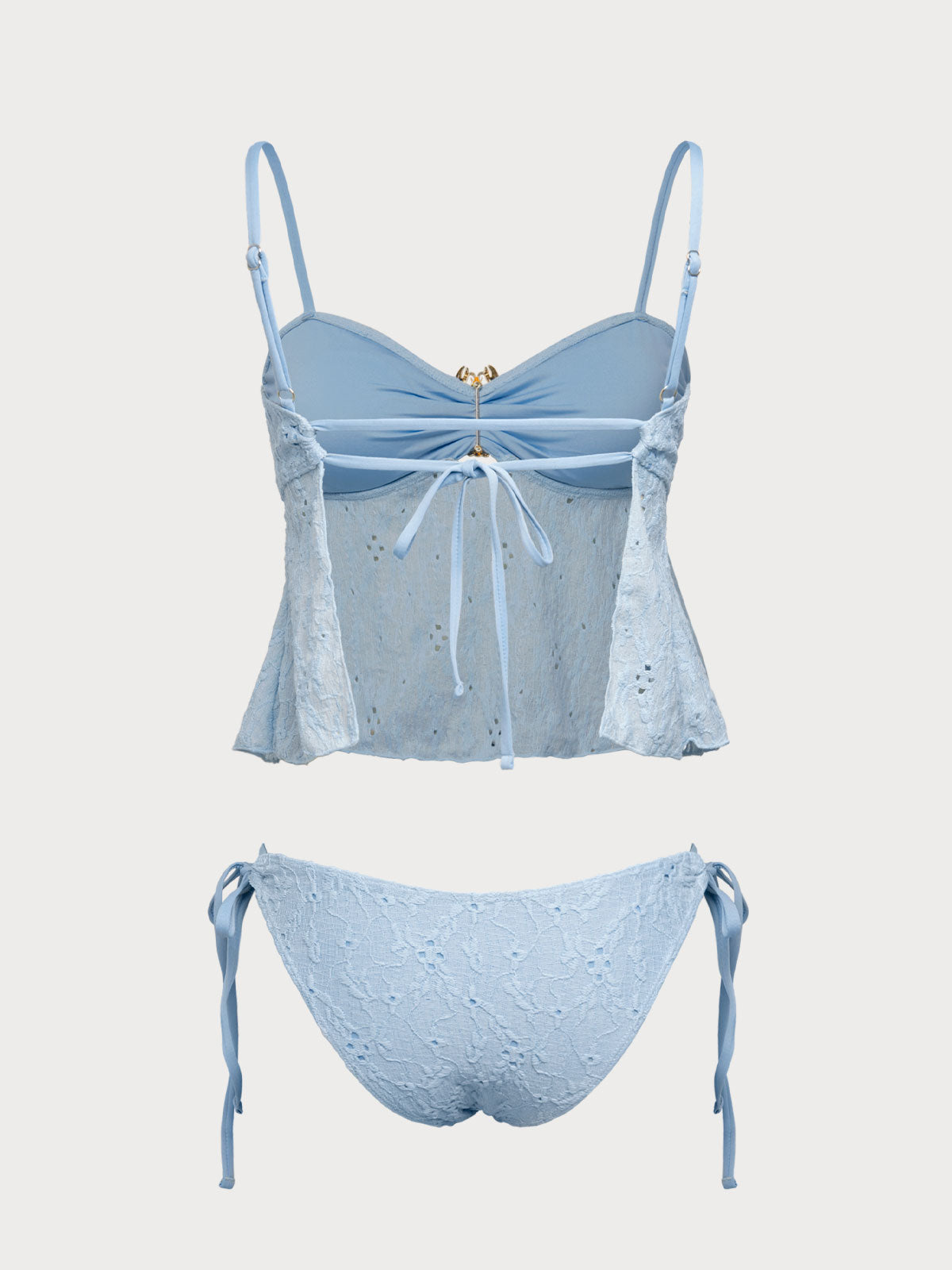 Women's Polyester Woven Lobster Decorated Hollow Cabinet Kinis Set Tankinis - SAMIOLSWIM