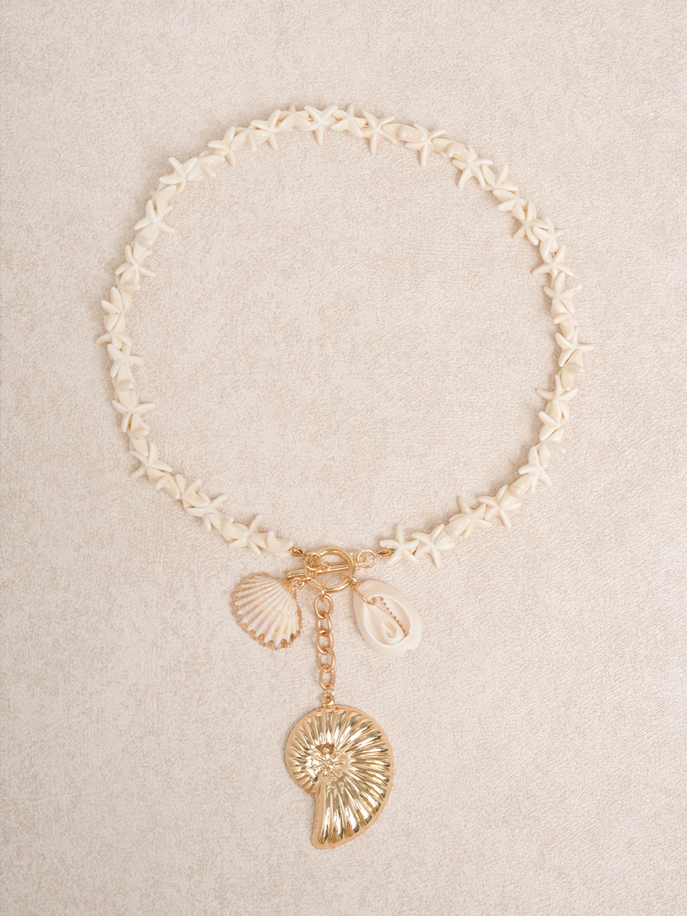 Women's Shell Alloy Starfish Bead Necklace White Necklaces - SAMIOLSWIM