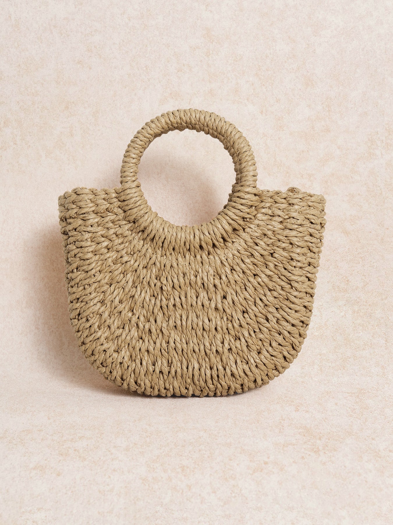Women's Solid-Color Half-Moon Woven Handbag Brown Bags - SAMIOLSWIM