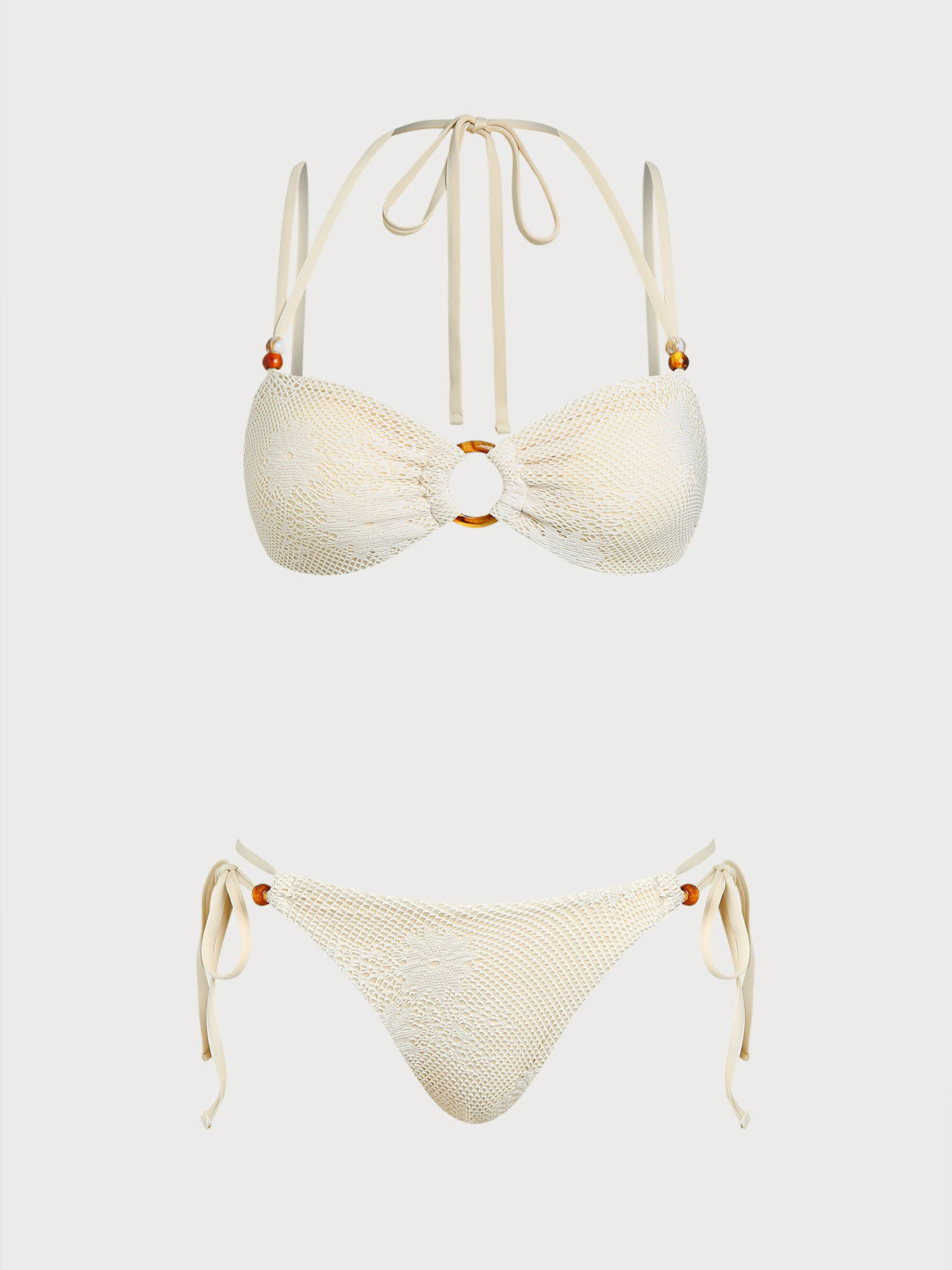 Beige O-Ring Floral Bikini Set & Reviews - Beige - Bikinis